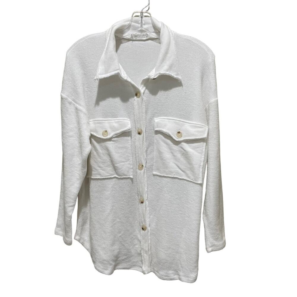 BUCKETLIST Terry Cloth Button Up Shirt Jacket shacket white Size Small